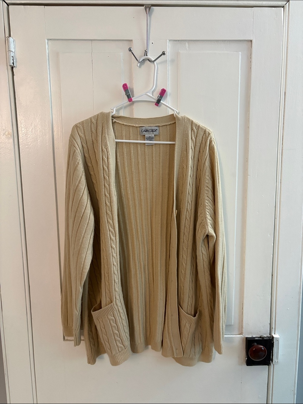 Cabin Creek Cable Knit Open-Front Cardigan - Beige